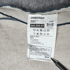 IKEA OMBONAD Linen Tablecloth Panel 59x98‎ 505.089.11 Unbleached Beige Blue Trim